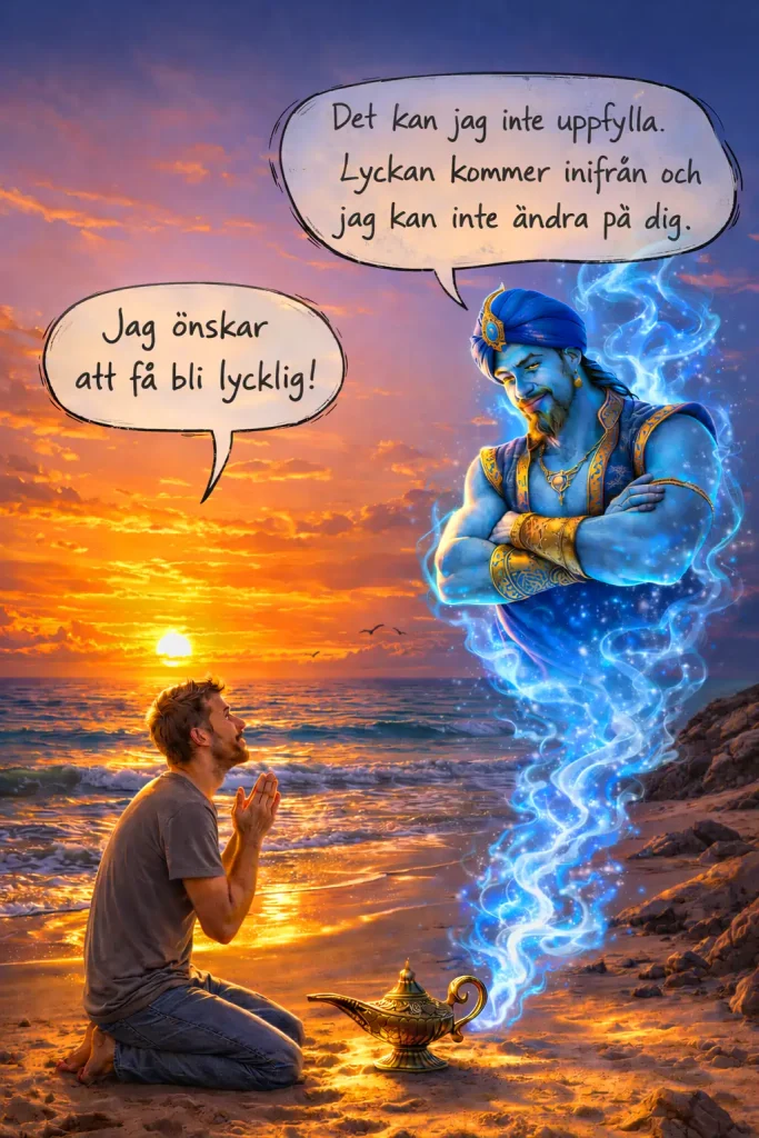 Jag önskar att få bli lycklig! Det kan jag inte uppfylla. Lyckan kommer inifrån och jag kan inte ändra på dig.