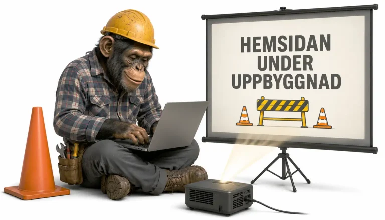 Hemsidan under uppbyggnad. Schimpans bygger den.